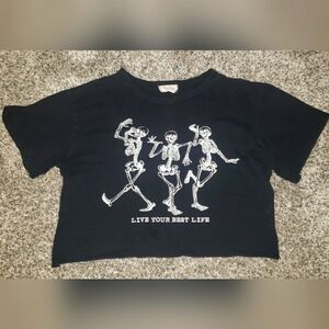 Local Lab | Skeleton "Live Your Best Life" Cropped Short Sleeve Graphic Tshirt
